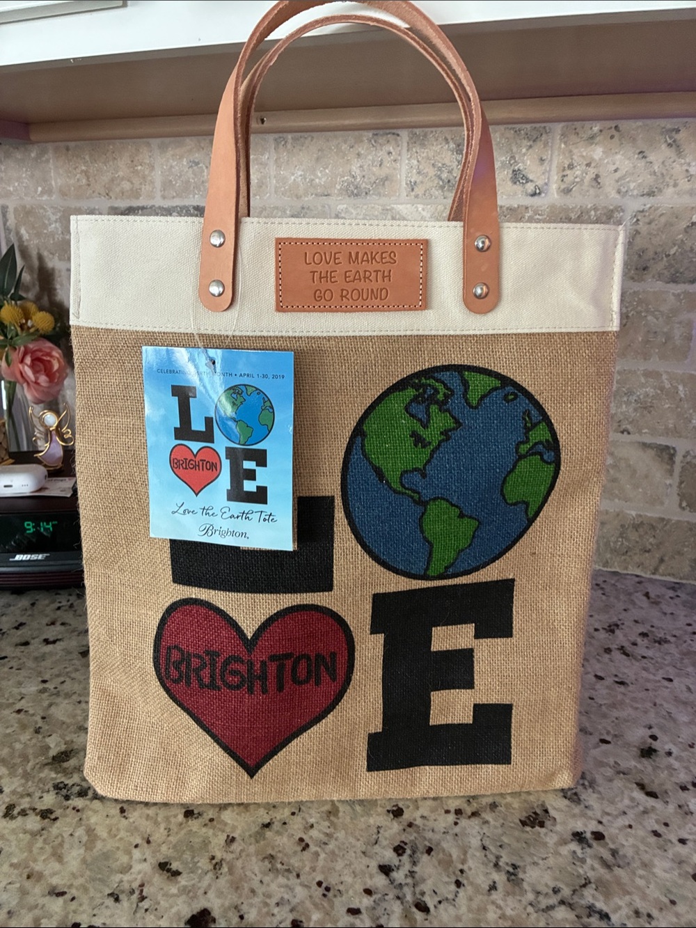 Brighton Earth Love Tote in Tan, Cream, Green, Blue, Red, Black